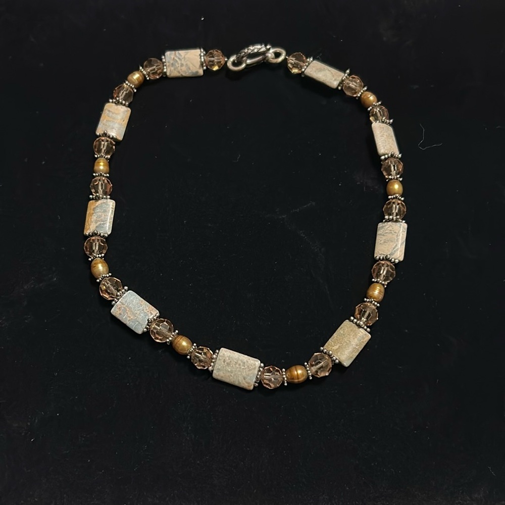 19” stone, pearl and beaded necklace